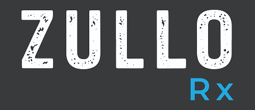 ZULLO Rx logo on dark gray background